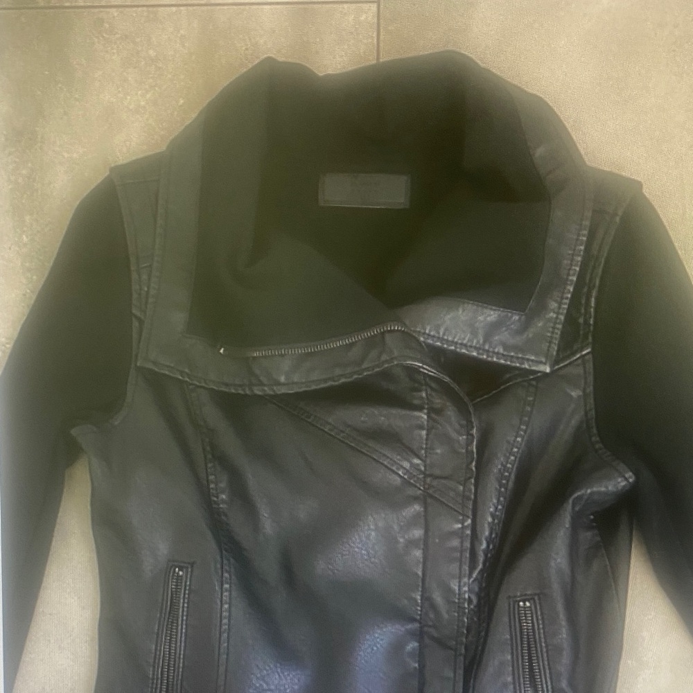 BlankNYC Black faux leather zip up jacket size small